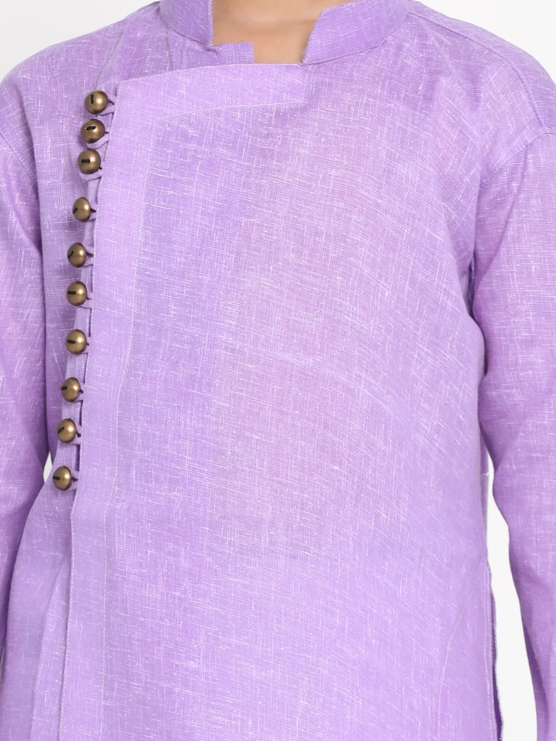 Jashvi Boys' Lavender Cotton Blend Kurta and Pyjama Set