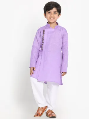 Jashvi Boys' Lavender Cotton Blend Kurta and Pyjama Set