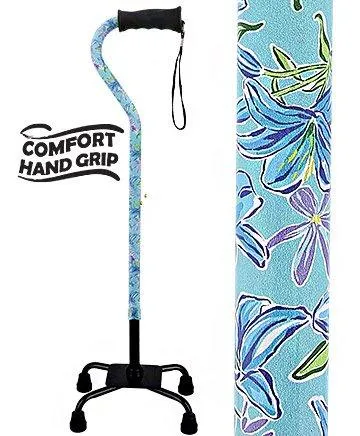 Light Blue Vivienne May Convertible Quad Base Walking Cane with Comfort Grip - Adjustable Shaft