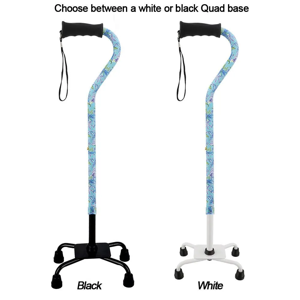 Light Blue Vivienne May Convertible Quad Base Walking Cane with Comfort Grip - Adjustable Shaft