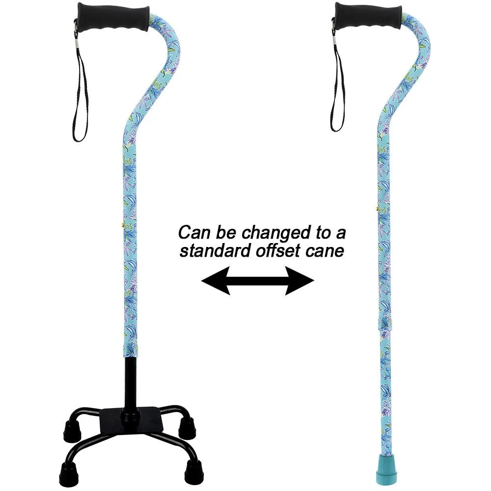 Light Blue Vivienne May Convertible Quad Base Walking Cane with Comfort Grip - Adjustable Shaft