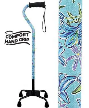 Light Blue Vivienne May Convertible Quad Base Walking Cane with Comfort Grip - Adjustable Shaft