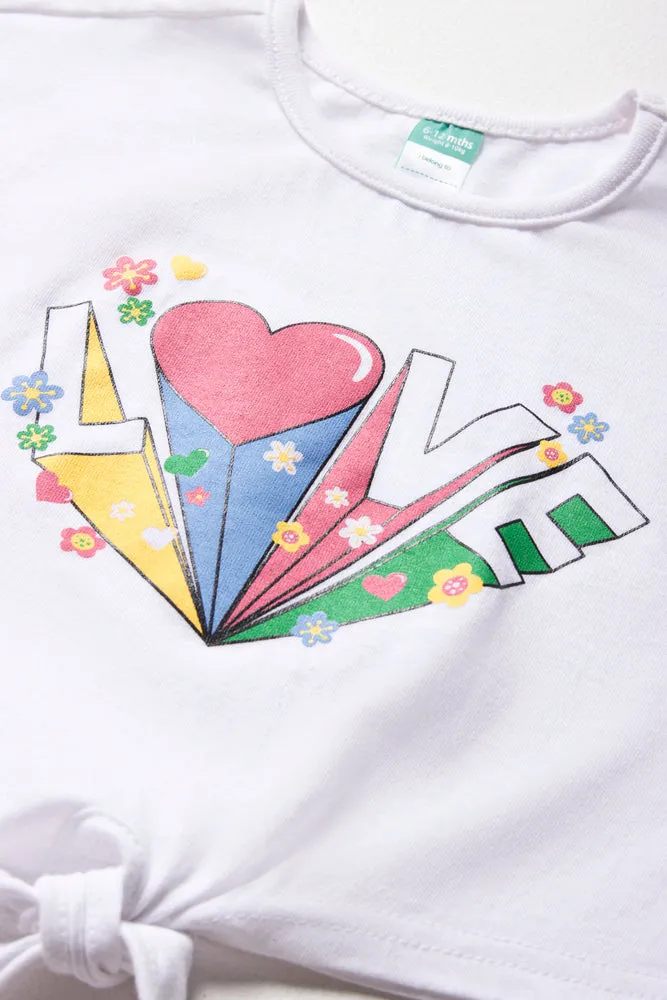 Love Tie Front Short Sleeve T-Shirt White