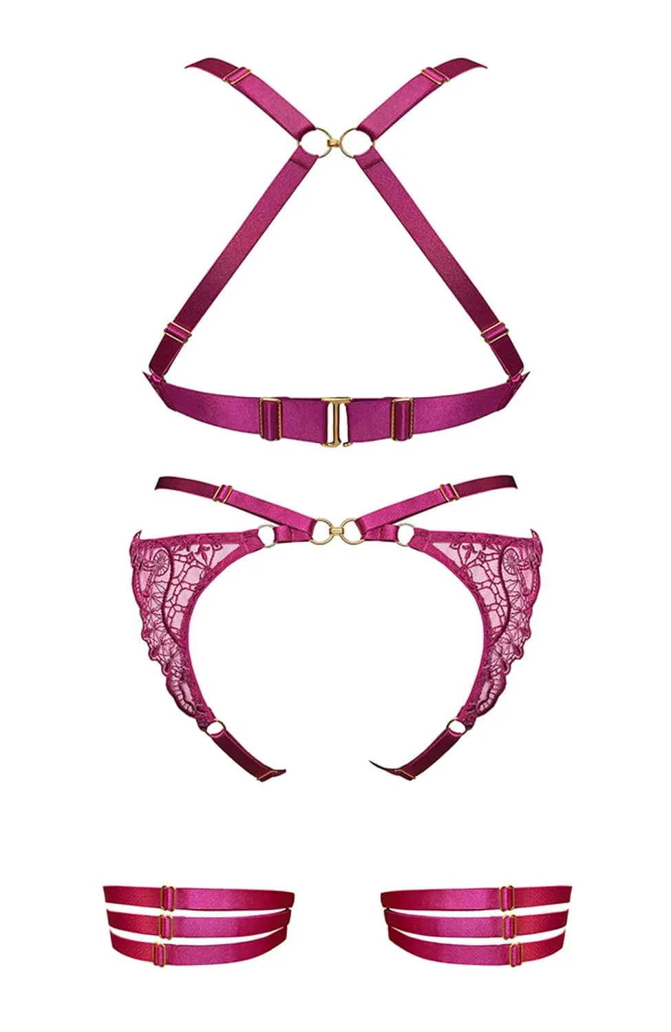 Mari Soft Cup Bra, Open Back Brief and Garters Set
