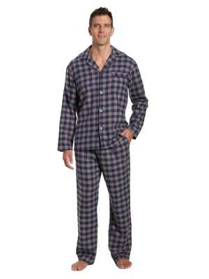 Men's 100% Cotton Flannel Pajama Set - Gingham Charcoal-Navy