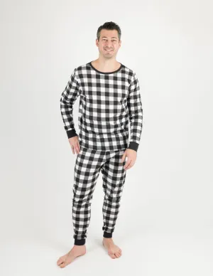Mens Black & White Plaid Cotton Pajamas