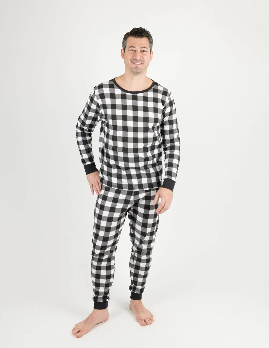 Mens Black & White Plaid Cotton Pajamas