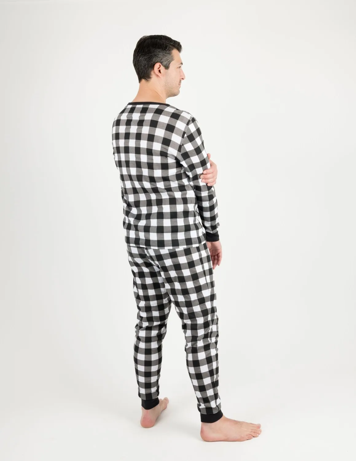 Mens Black & White Plaid Cotton Pajamas