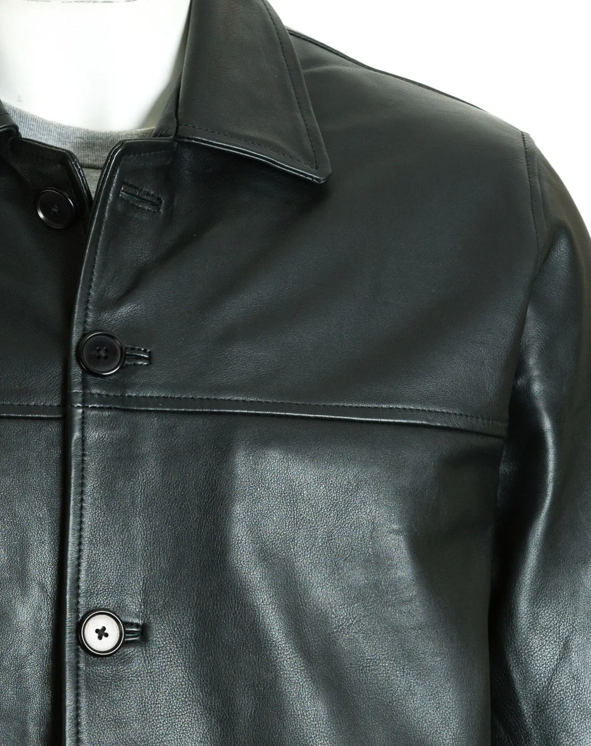 Men's Black Classic Box Style Leather Jacket: Franco