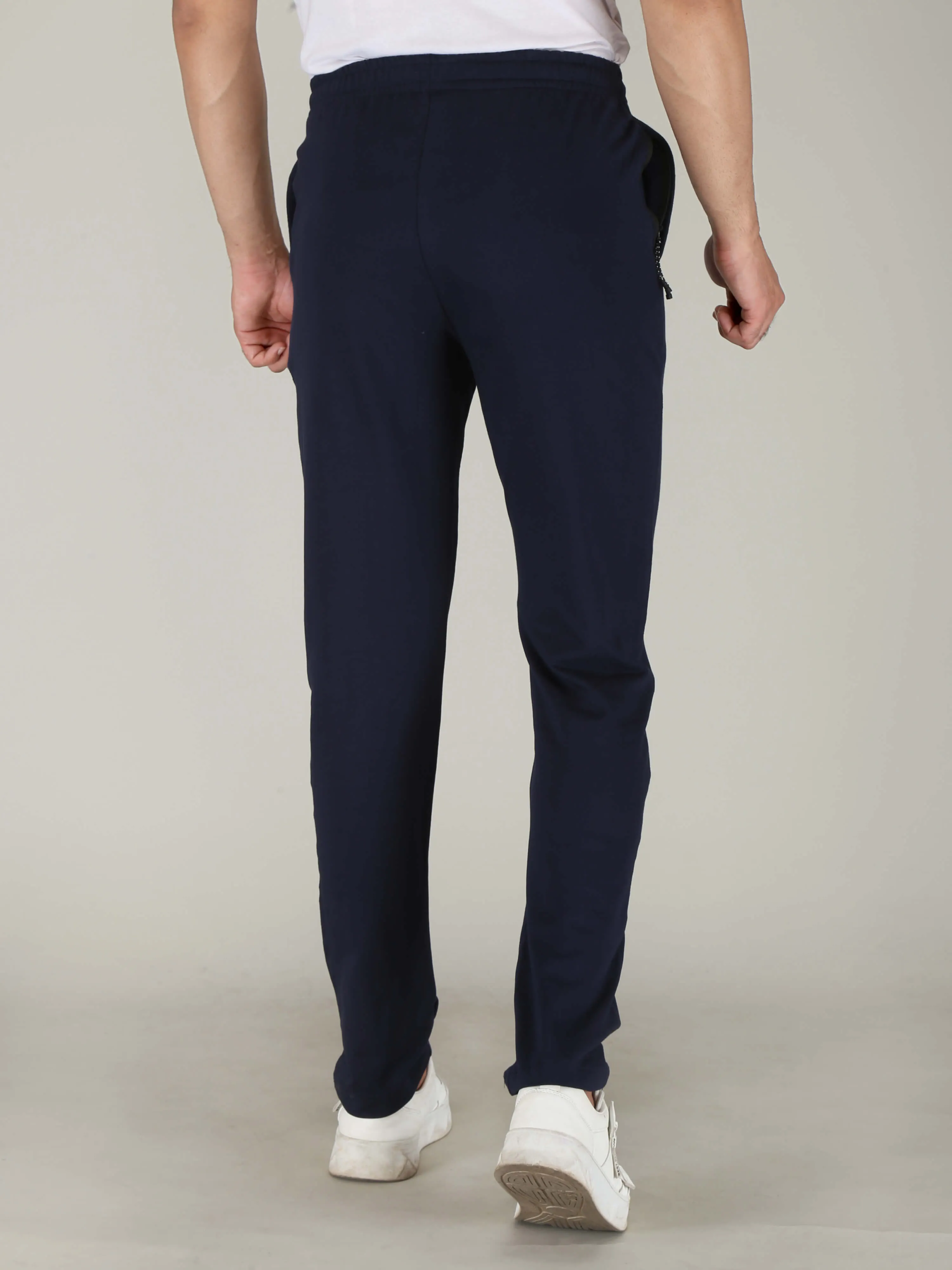Navy Blue Solid Pure Cotton Hosiery Pajamas for Men