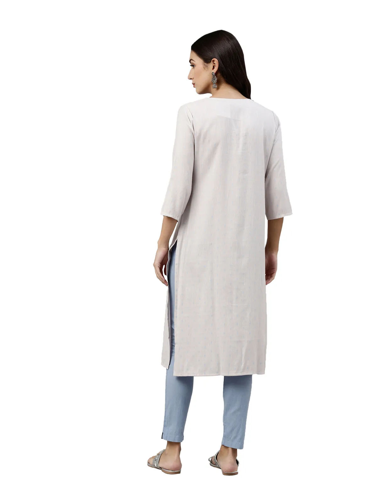 Neerus Women Grey  Blue Floral Embroidered Kurta