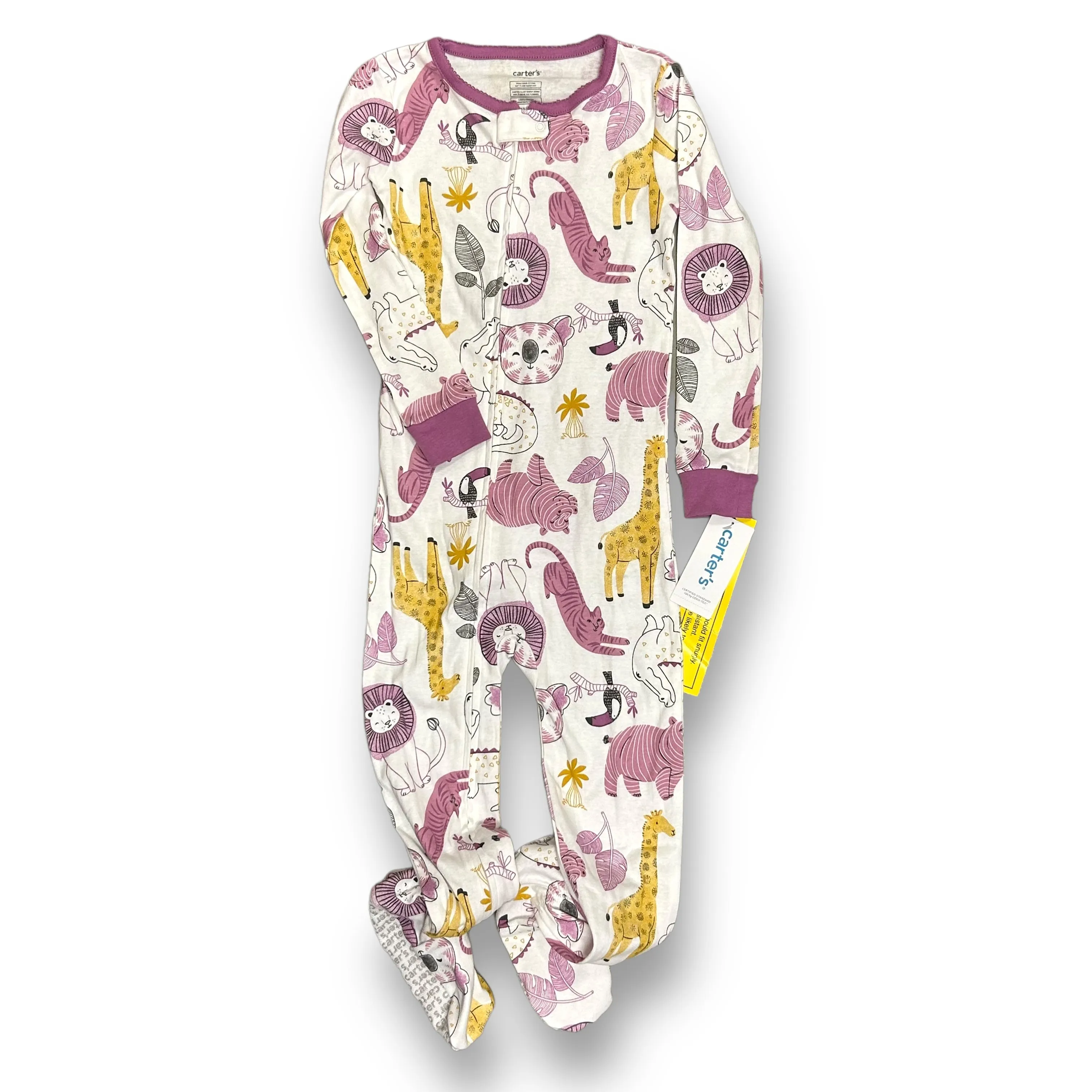 NEW! Girls Carter's Size 4T White & Purple Safari Animals Footie Sleeper
