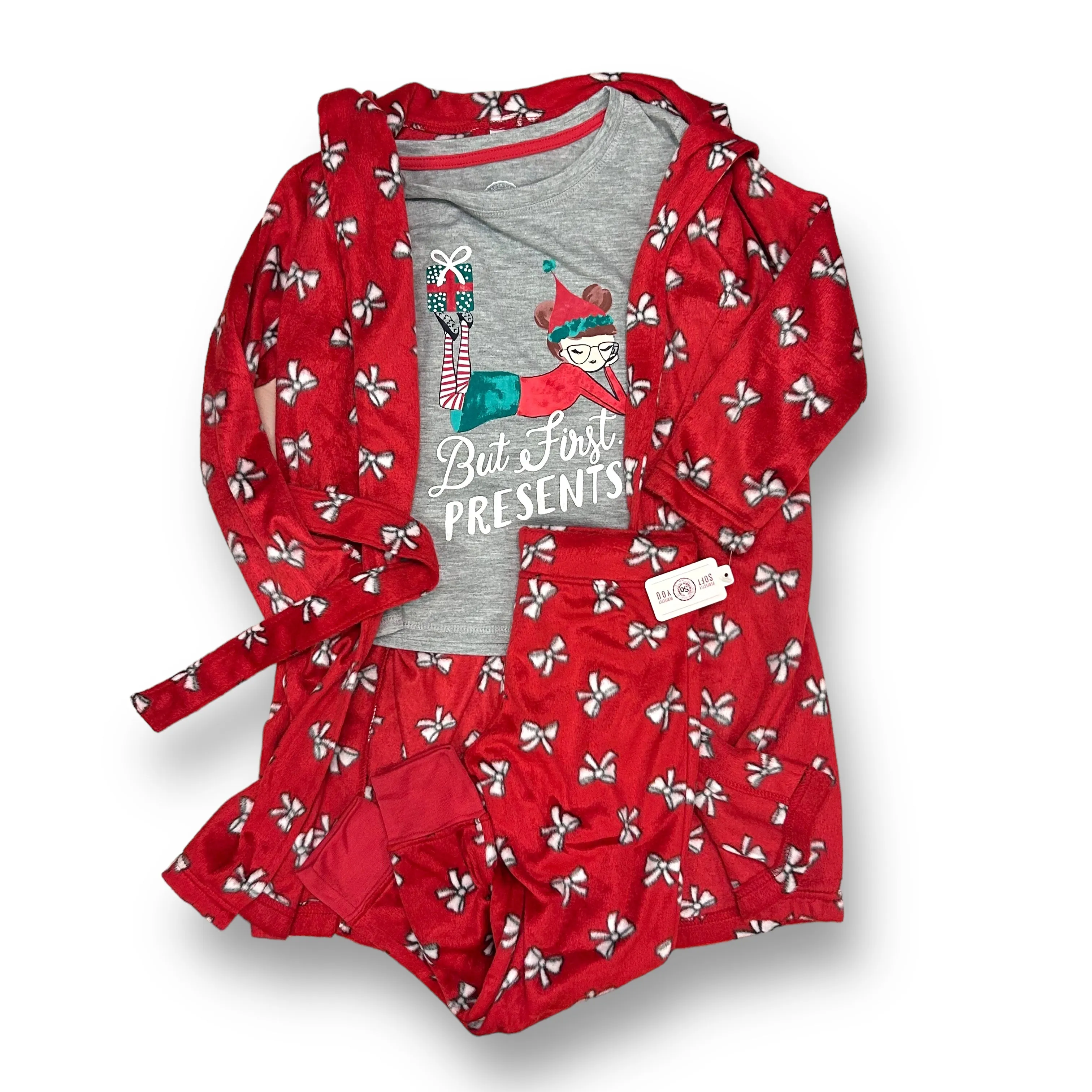 NEW! Girls SO Size 4T Gray 3-Pc Christmas Pajamas & Robe Set