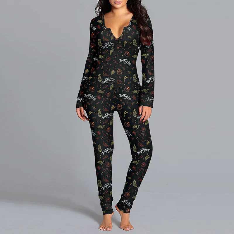 Nsquared Halloween Printed Jumpsuit Long Sleeve Home Pajamas Casual Trousers Women's Cos Clothing