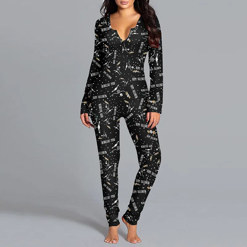 Nsquared Halloween Printed Jumpsuit Long Sleeve Home Pajamas Casual Trousers Women's Cos Clothing
