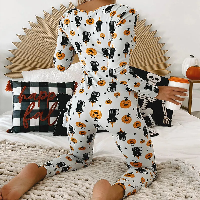 Nsquared Halloween Printed Jumpsuit Long Sleeve Home Pajamas Casual Trousers Women's Cos Clothing