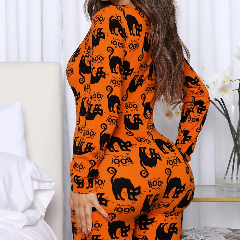 Nsquared Halloween Printed Jumpsuit Long Sleeve Home Pajamas Casual Trousers Women's Cos Clothing