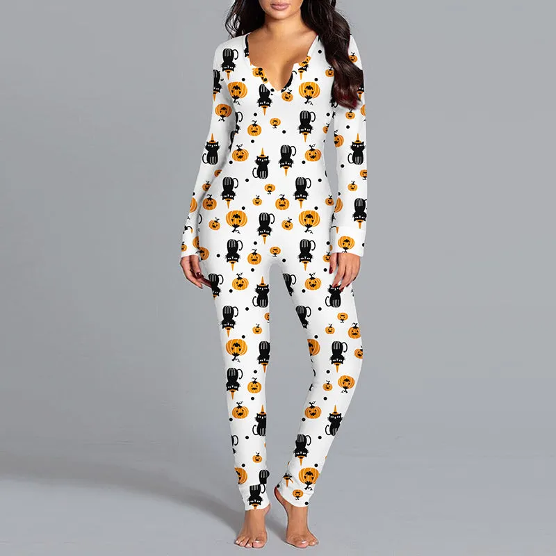 Nsquared Halloween Printed Jumpsuit Long Sleeve Home Pajamas Casual Trousers Women's Cos Clothing
