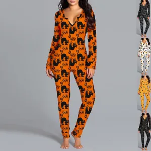 Nsquared Halloween Printed Jumpsuit Long Sleeve Home Pajamas Casual Trousers Women's Cos Clothing