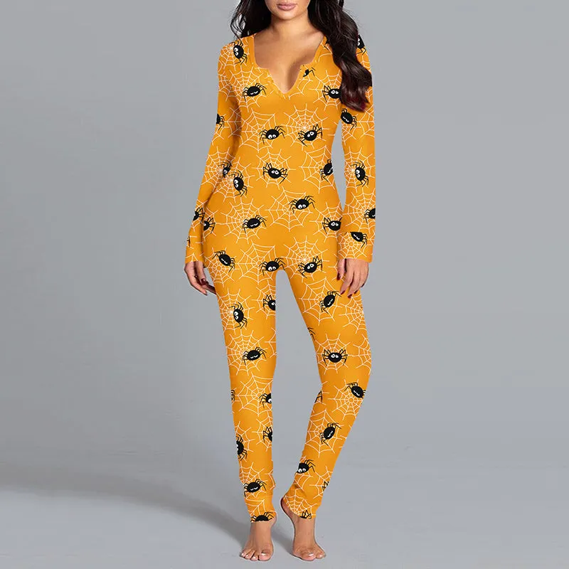 Nsquared Halloween Printed Jumpsuit Long Sleeve Home Pajamas Casual Trousers Women's Cos Clothing