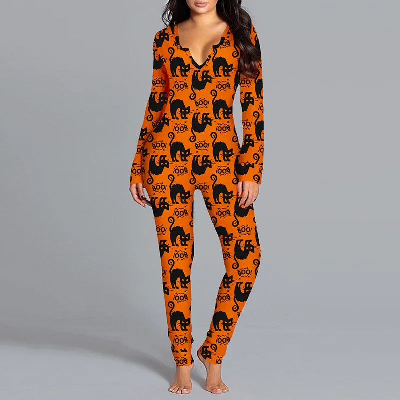 Nsquared Halloween Printed Jumpsuit Long Sleeve Home Pajamas Casual Trousers Women's Cos Clothing