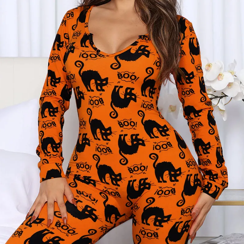 Nsquared Halloween Printed Jumpsuit Long Sleeve Home Pajamas Casual Trousers Women's Cos Clothing