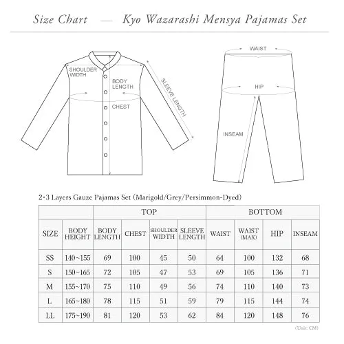 Persimmon-dyed 2 Layered Gauze Pajamas Set [Kyo Wazarashi Mensya]
