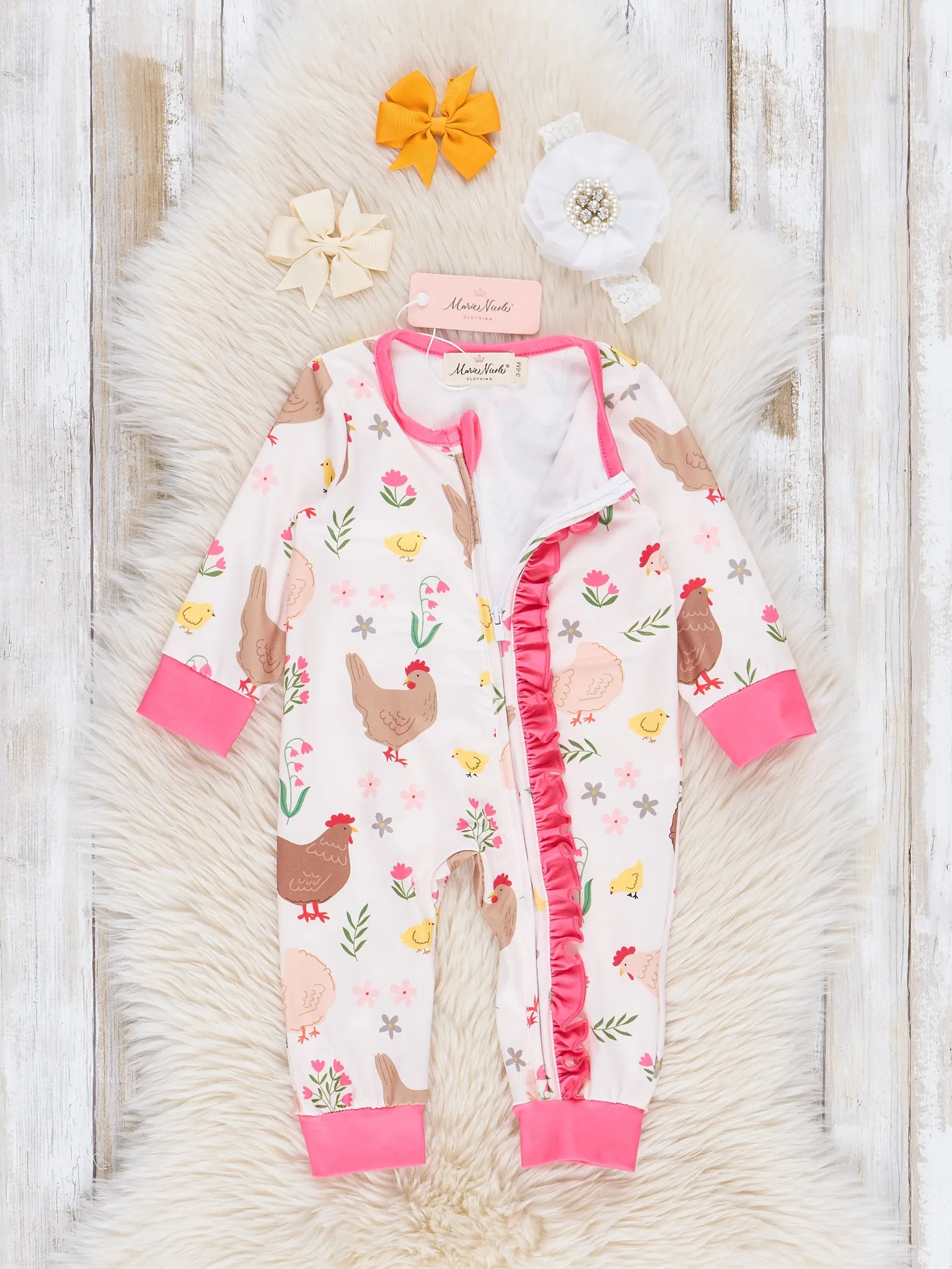 Pink Chickadee Ruffle Sleeper Pajamas