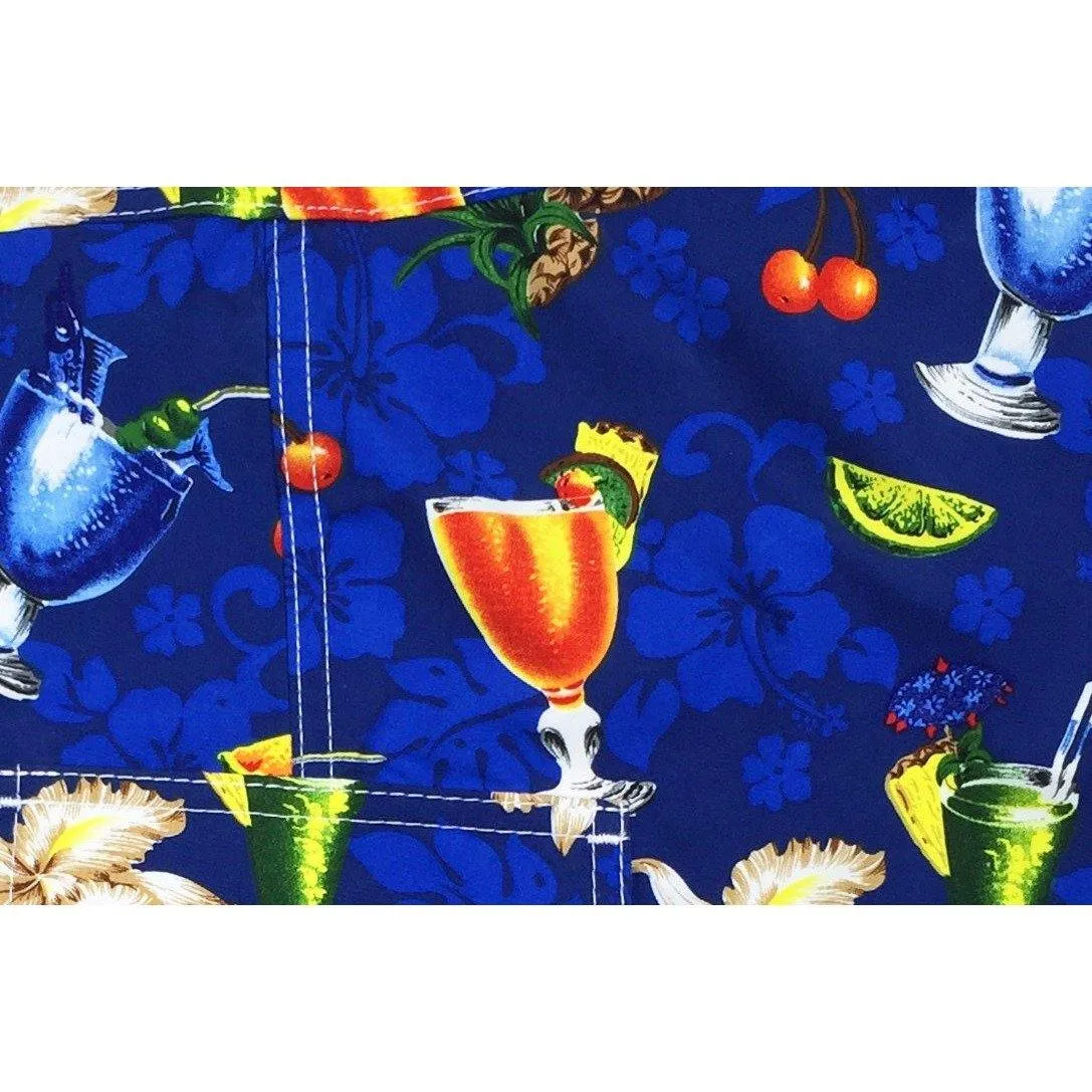 "Hurry Sundown" Cocktails Print Board Shorts - Regular Rise / 5" Inseam (Blue)