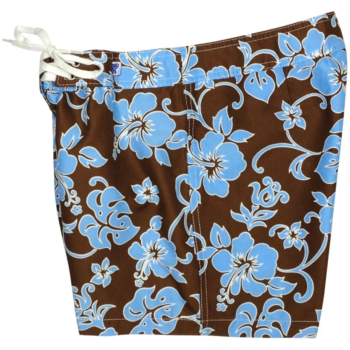 "Pure Hibiscus" Girls Board Shorts - 5" Inseam (Brown Blue or Brown Pink)
