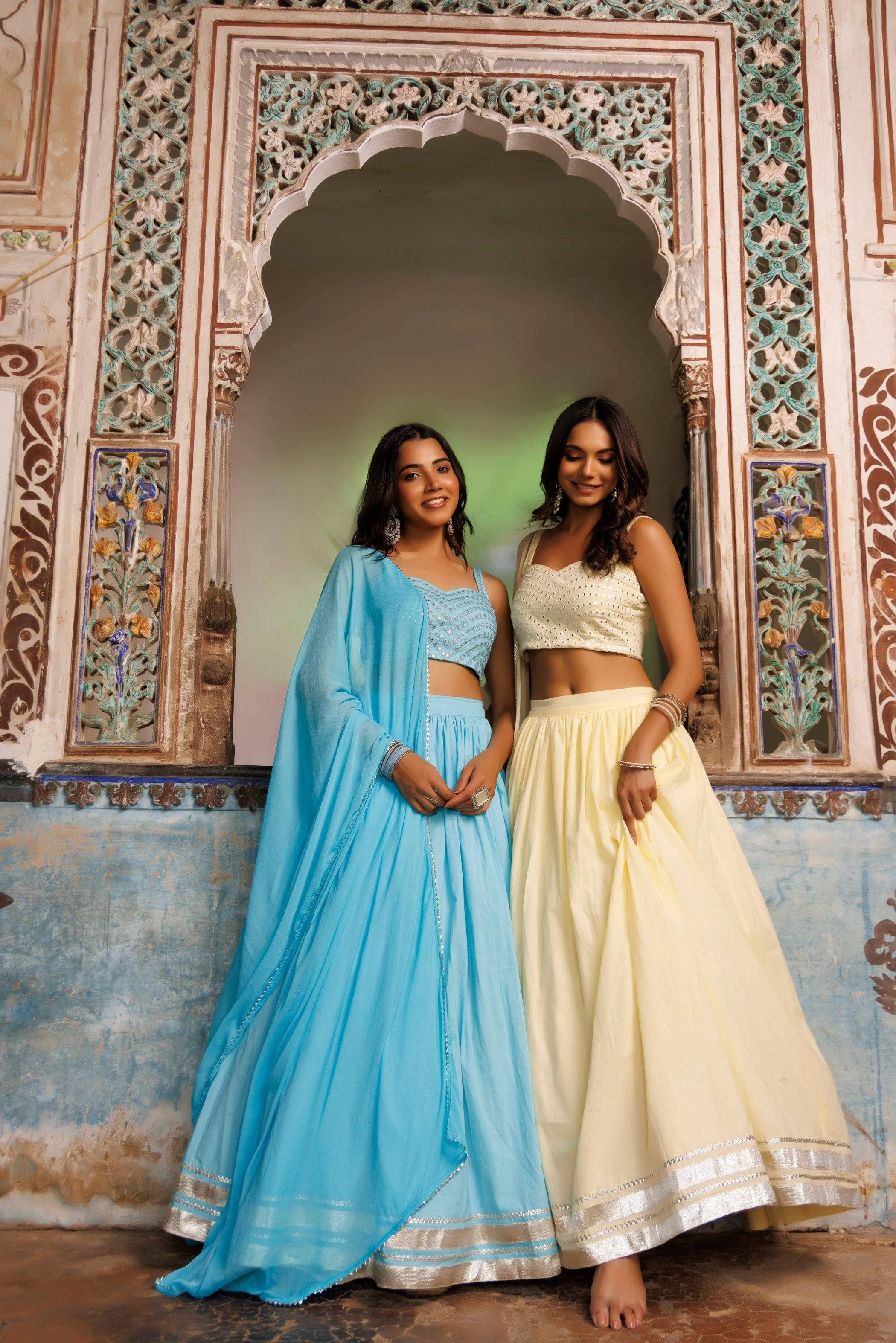RAGAVI Turquoise Blue Embroidered Lehenga Set