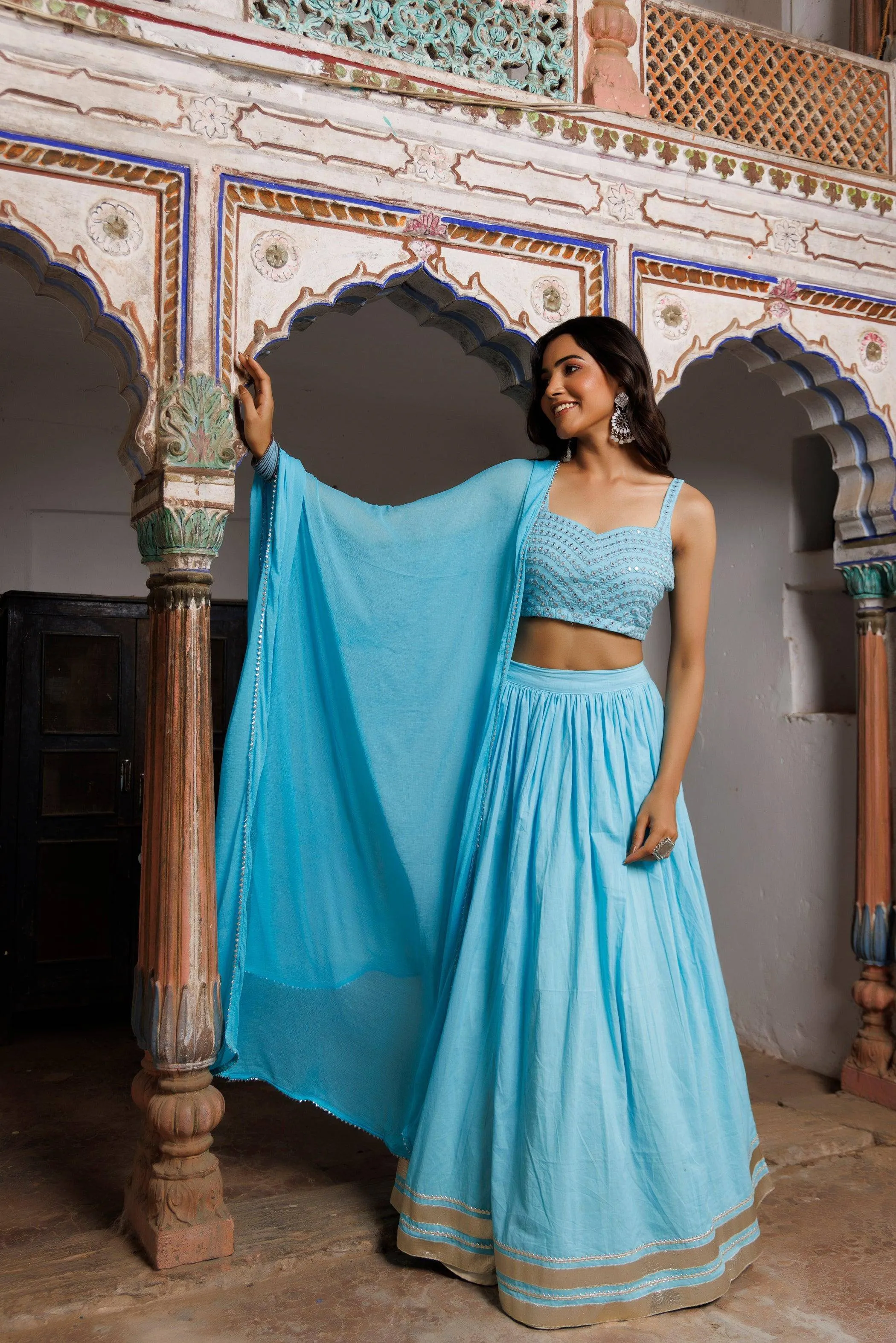 RAGAVI Turquoise Blue Embroidered Lehenga Set