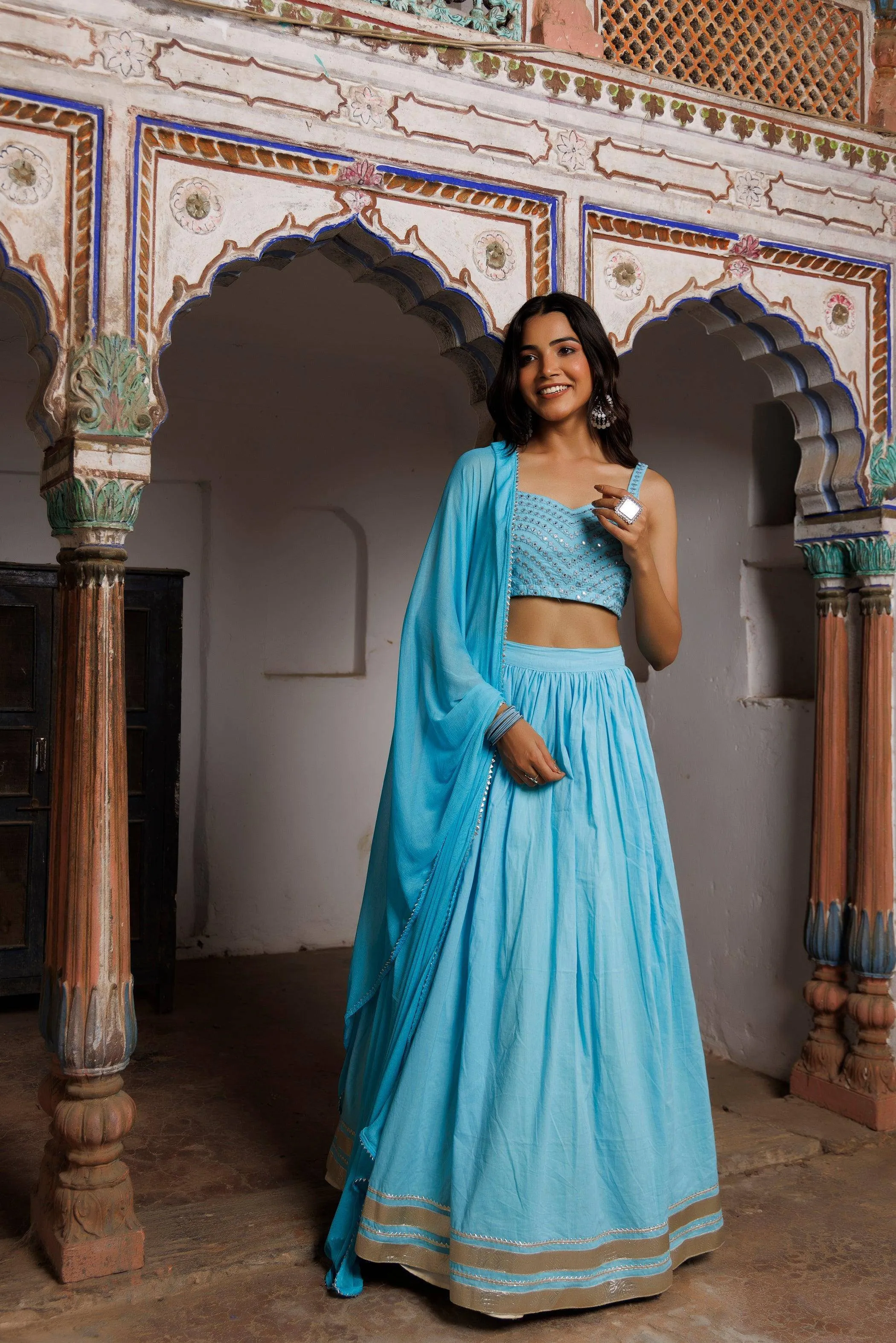 RAGAVI Turquoise Blue Embroidered Lehenga Set