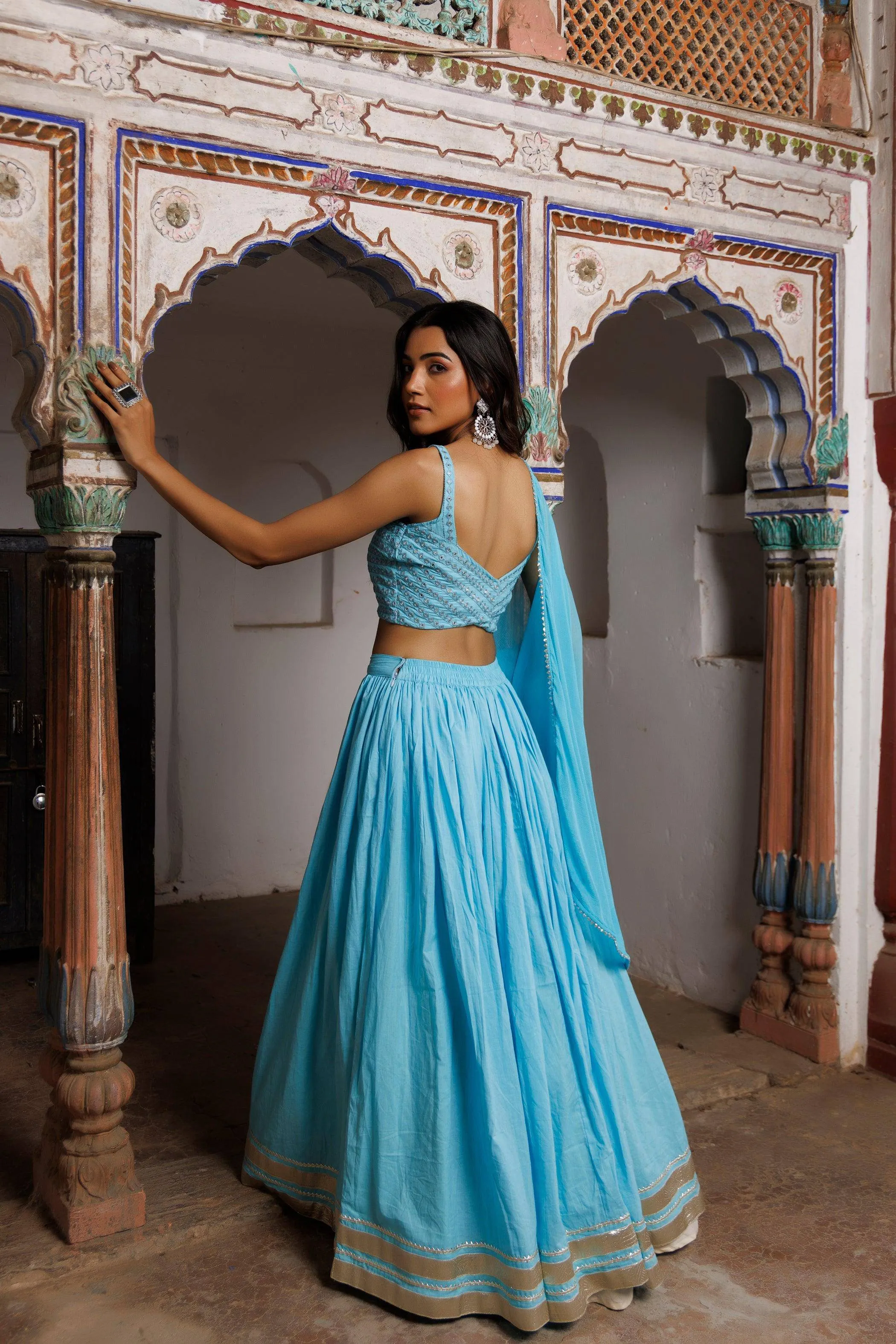 RAGAVI Turquoise Blue Embroidered Lehenga Set