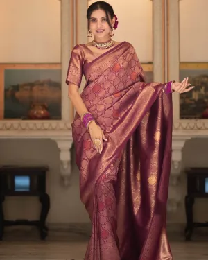 Redolent Purple Soft Silk Saree With Desultory Blouse Piece