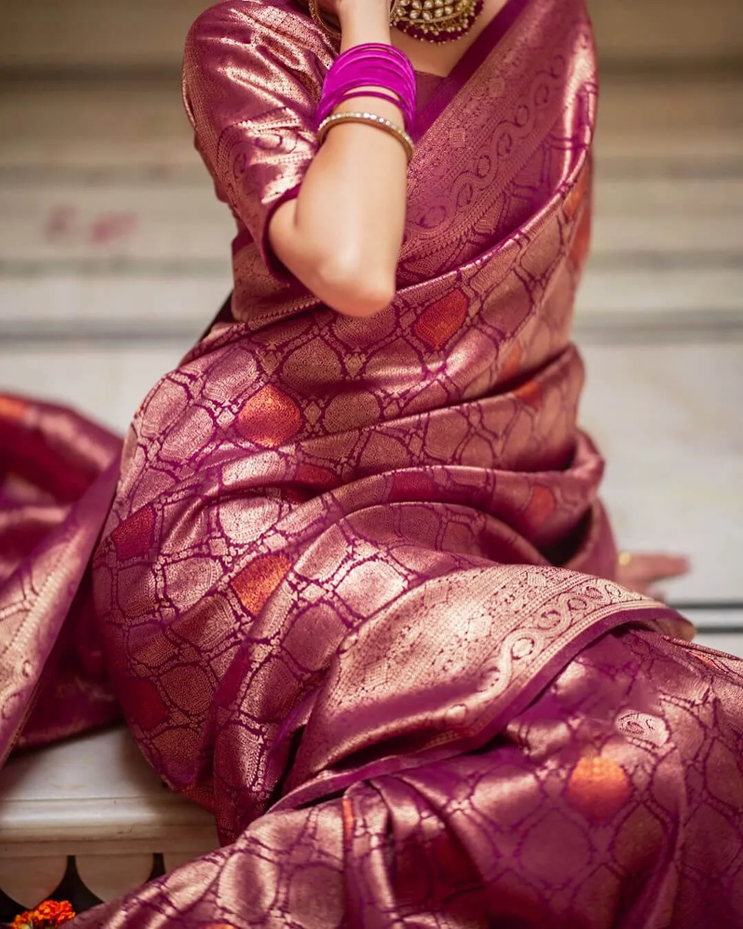 Redolent Purple Soft Silk Saree With Desultory Blouse Piece