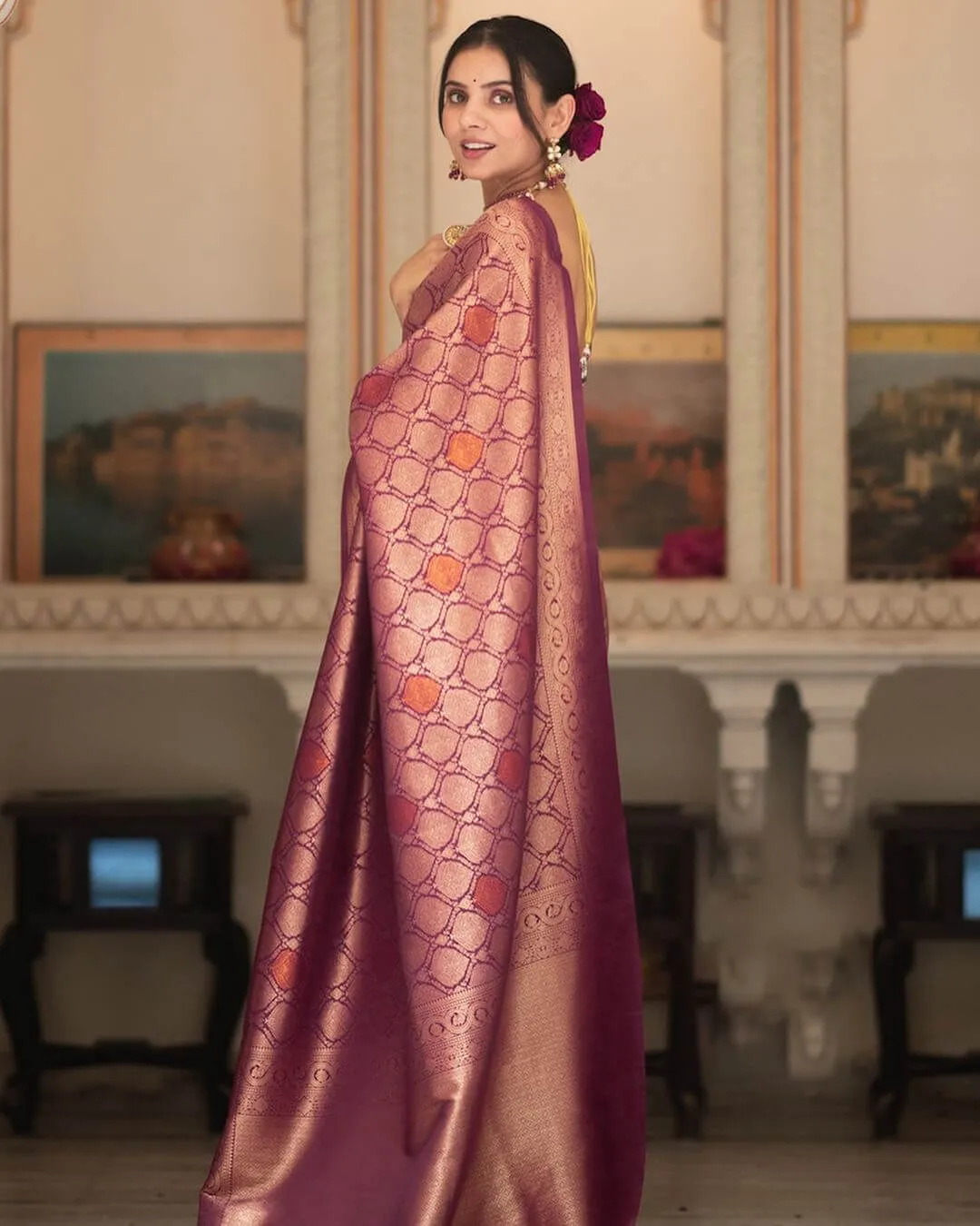 Redolent Purple Soft Silk Saree With Desultory Blouse Piece