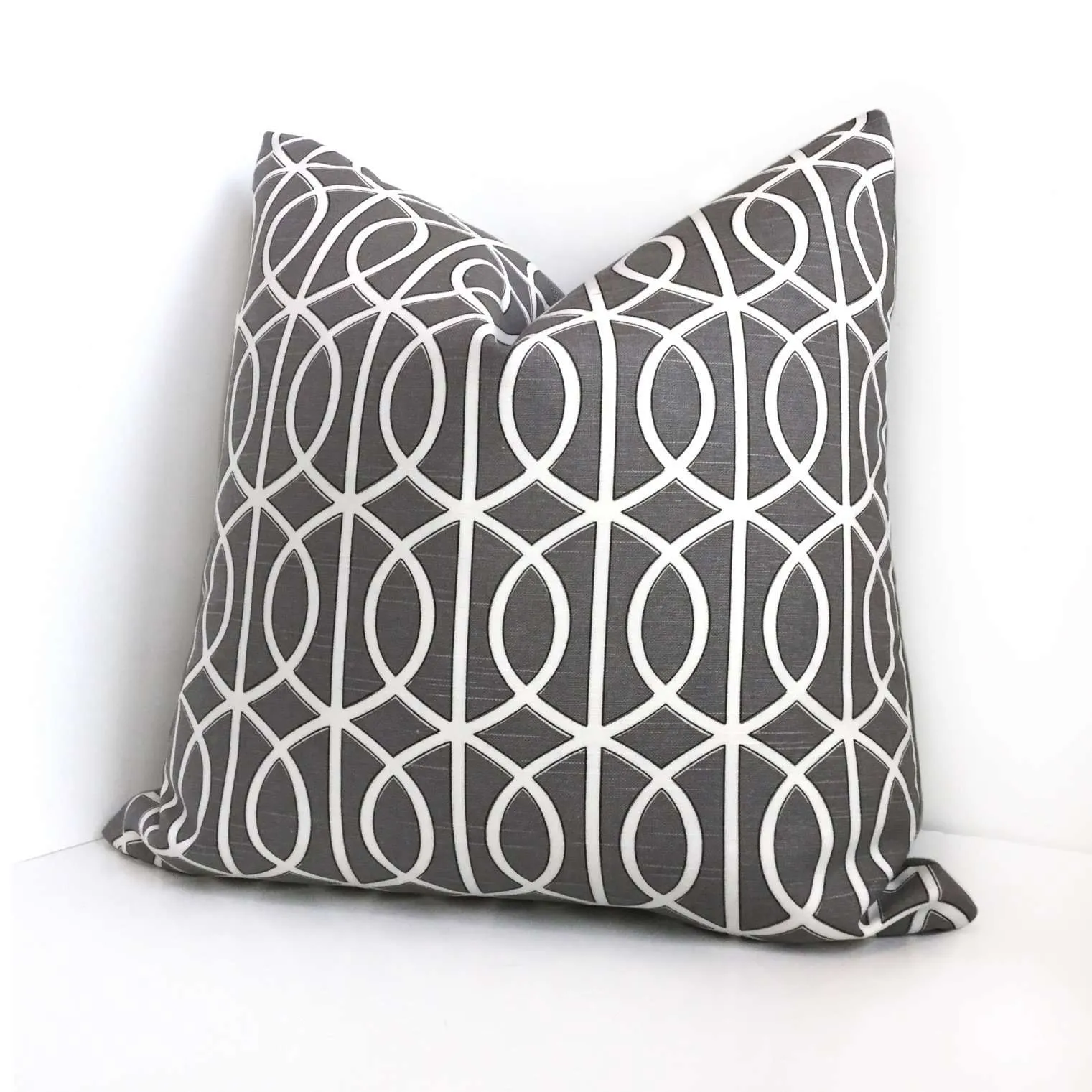 Robert Allen Bella Porte Charcoal Gray White Geometric Lattice Pillow Cover