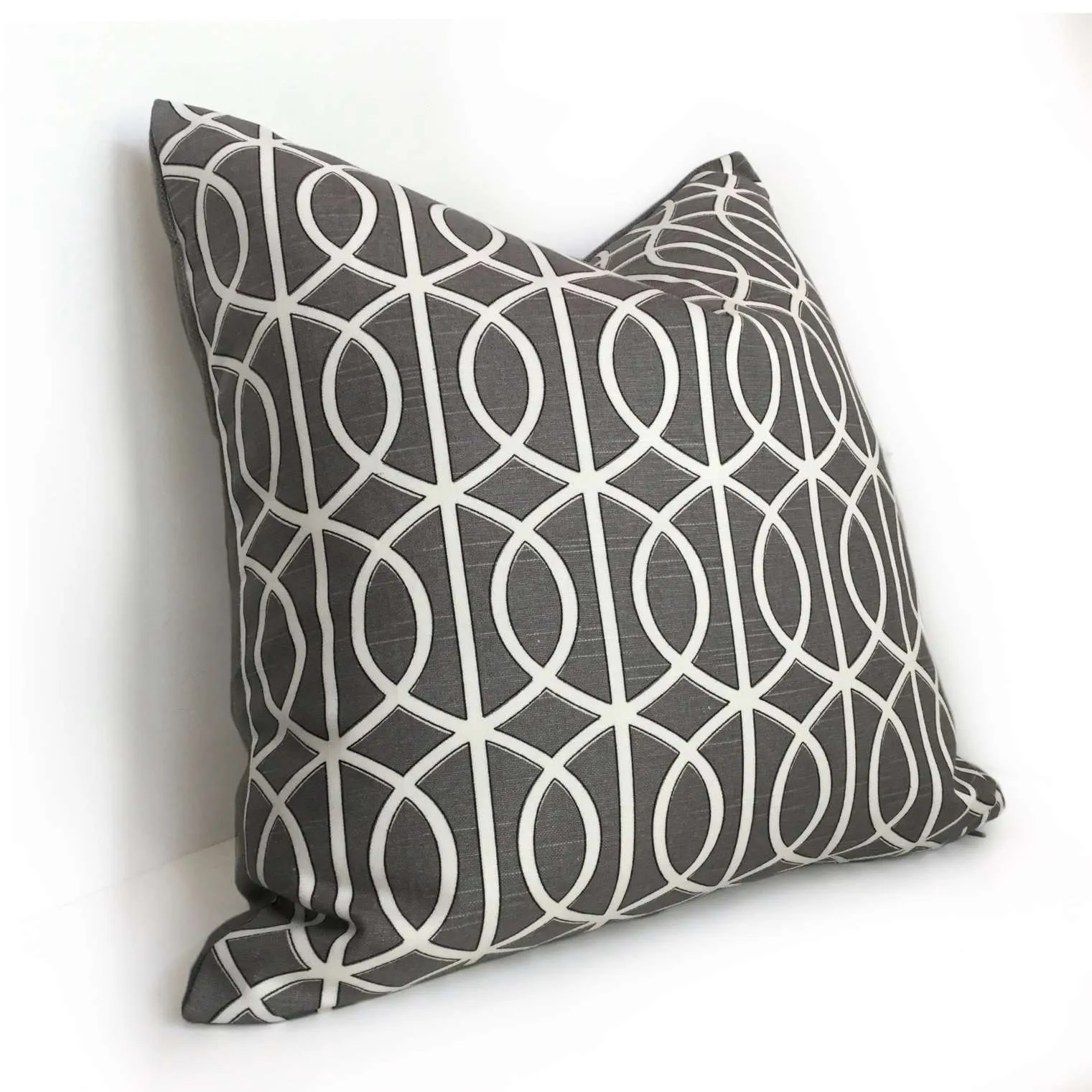 Robert Allen Bella Porte Charcoal Gray White Geometric Lattice Pillow Cover