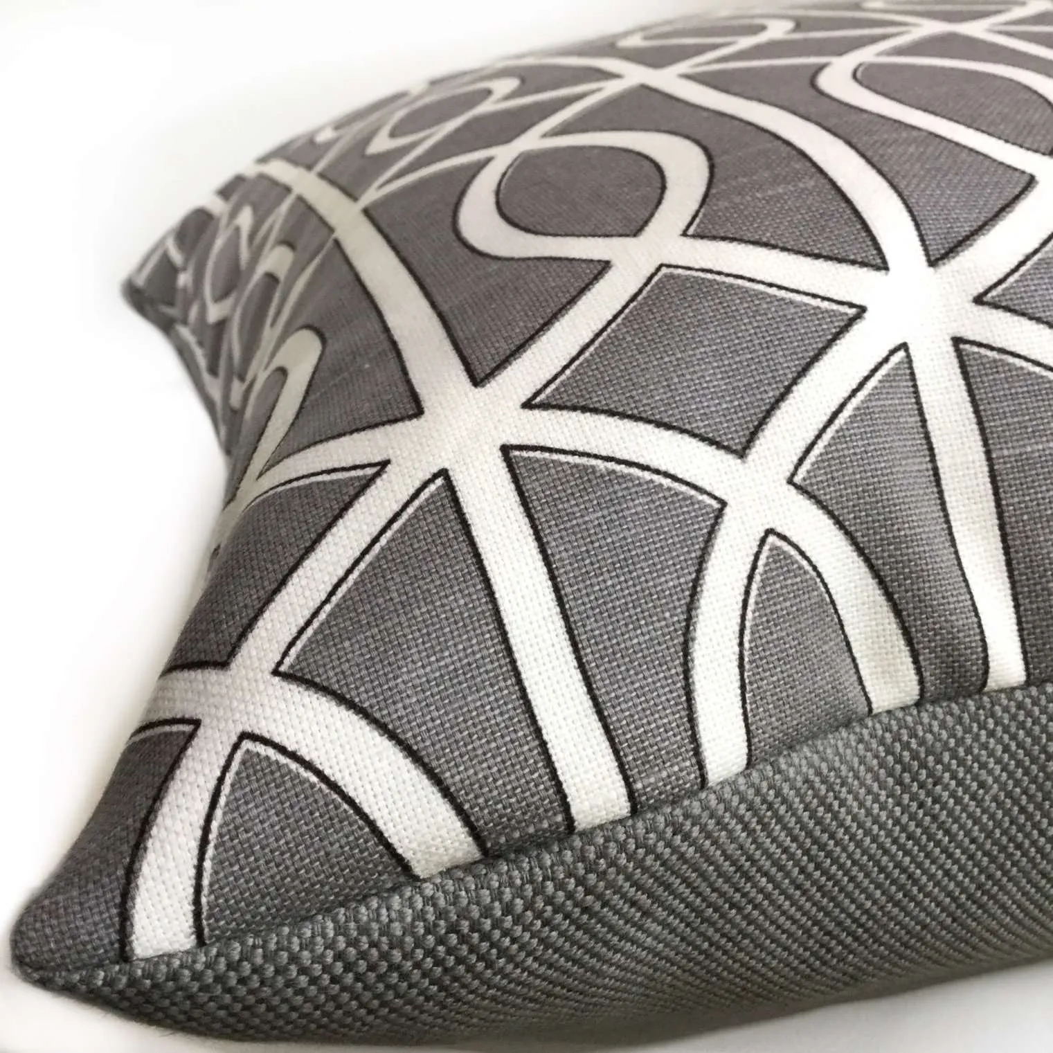 Robert Allen Bella Porte Charcoal Gray White Geometric Lattice Pillow Cover