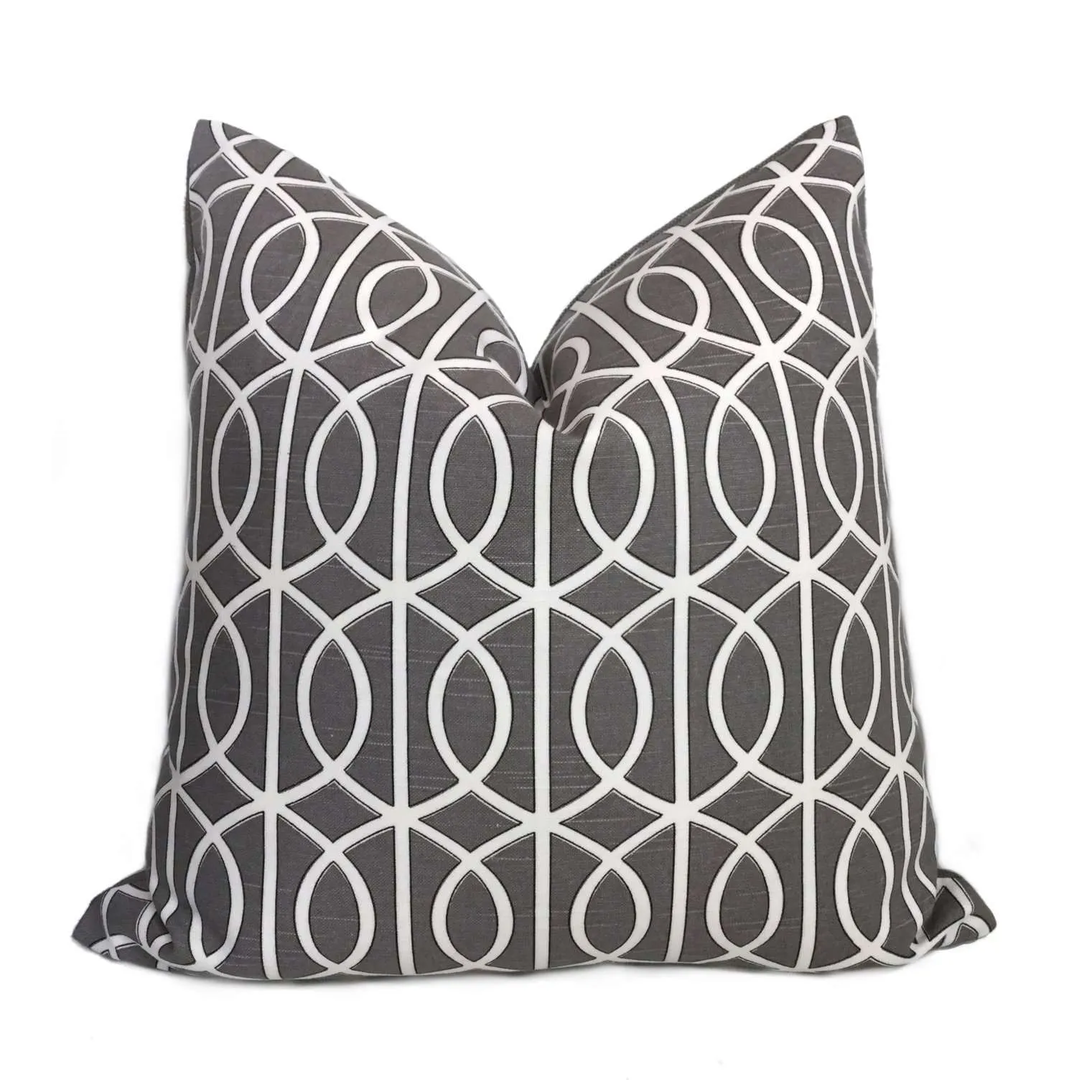 Robert Allen Bella Porte Charcoal Gray White Geometric Lattice Pillow Cover