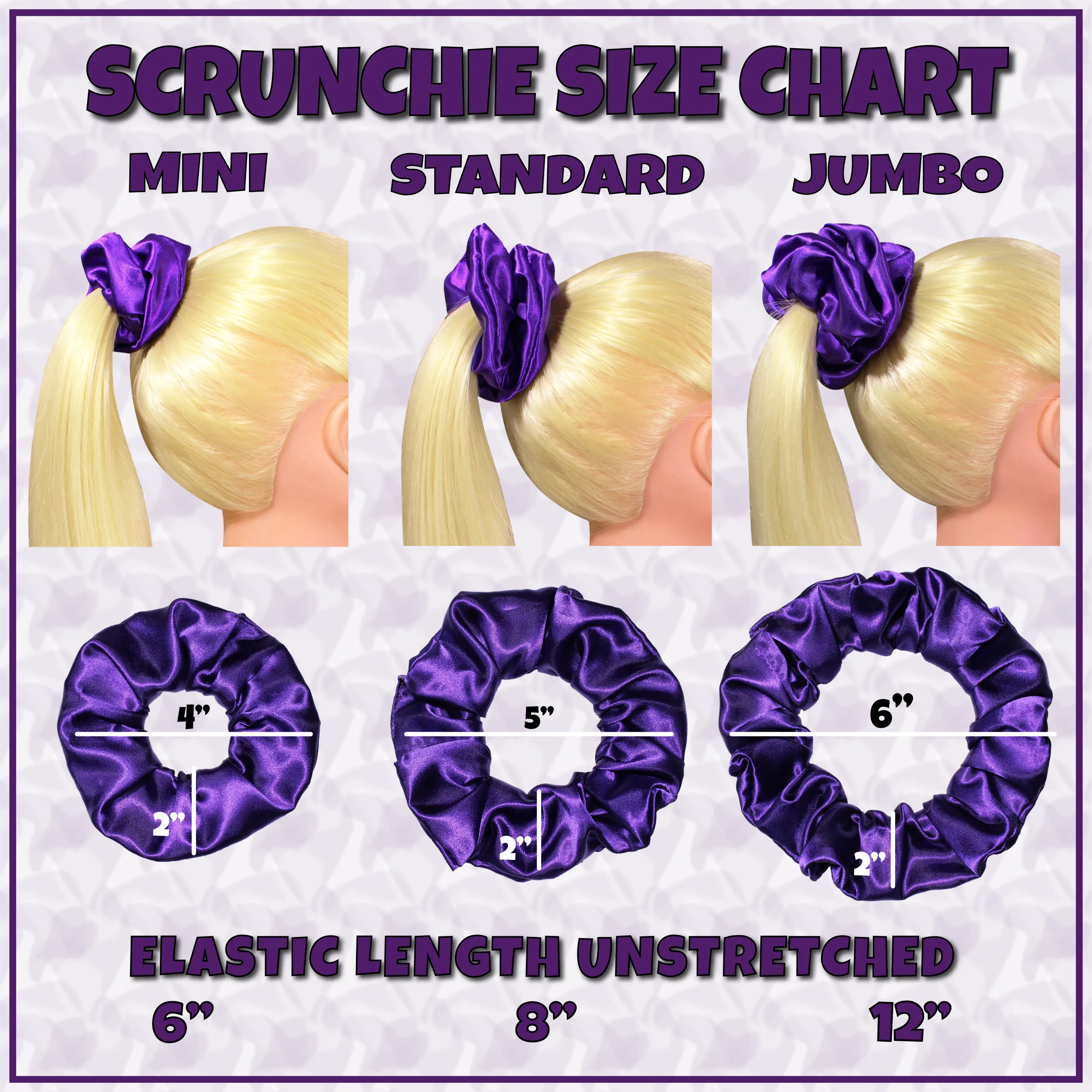 Scrunchies Premium Bridal Satin Available in 3 Sizes Made in the USA Black Matte