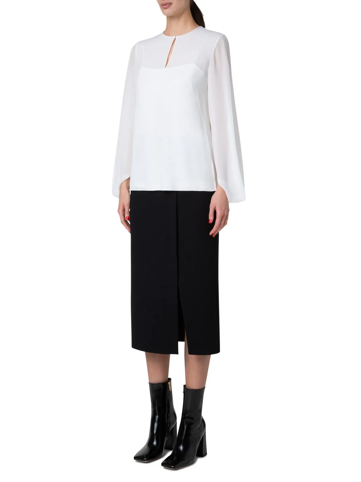 Silk Blouse with Transparent Volume Sleeves