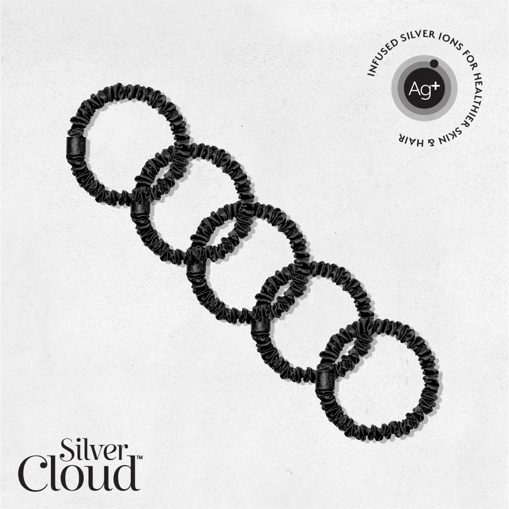 Silver Cloud Skinny Satin Scrunchies Black Pack of 5