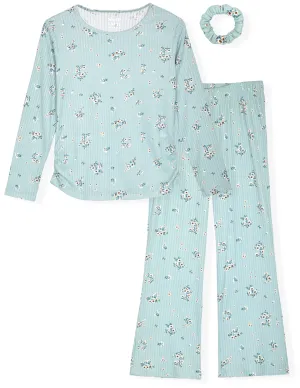 Sleep On It Girls 2-Piece Hacci Pajama Set with Matching Scrunchie - Floral