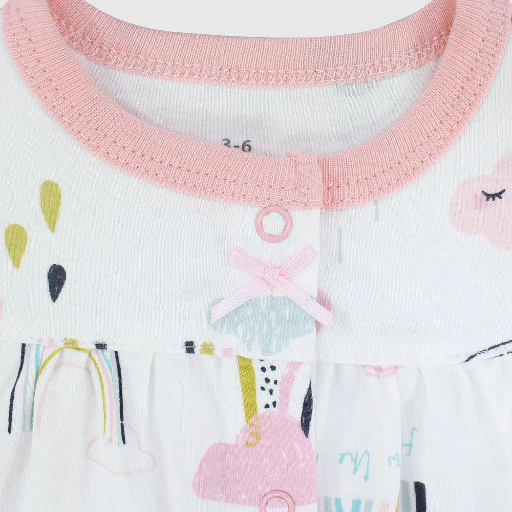 Smiley Sun & Rainbow Ruffled Shoulders Romper