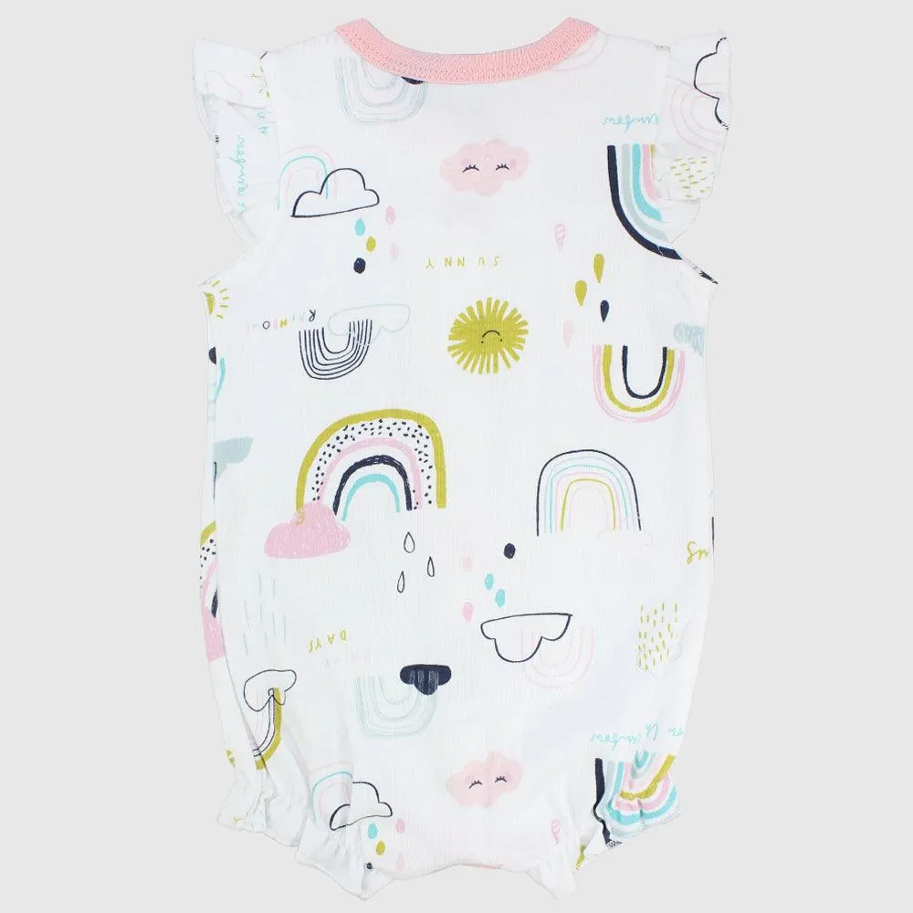 Smiley Sun & Rainbow Ruffled Shoulders Romper