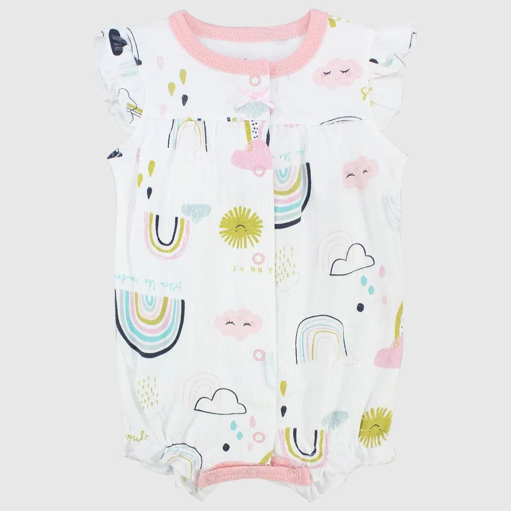 Smiley Sun & Rainbow Ruffled Shoulders Romper