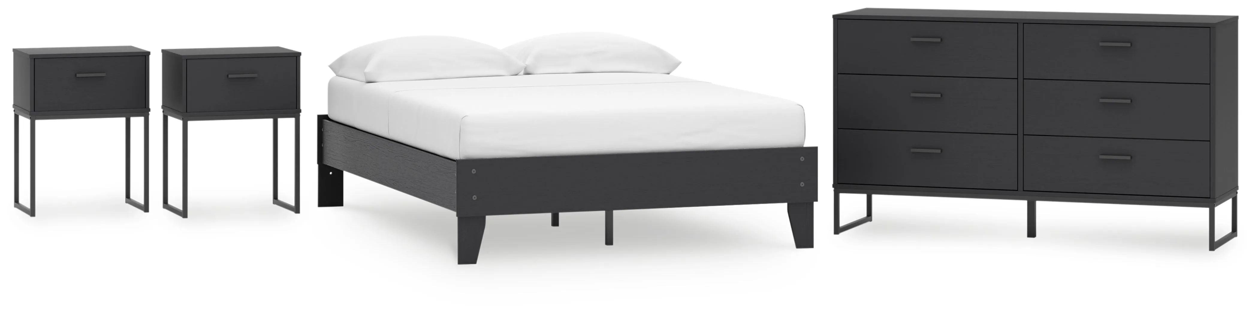 Socalle Full Platform Bed with Dresser and 2 Nightstands in Black