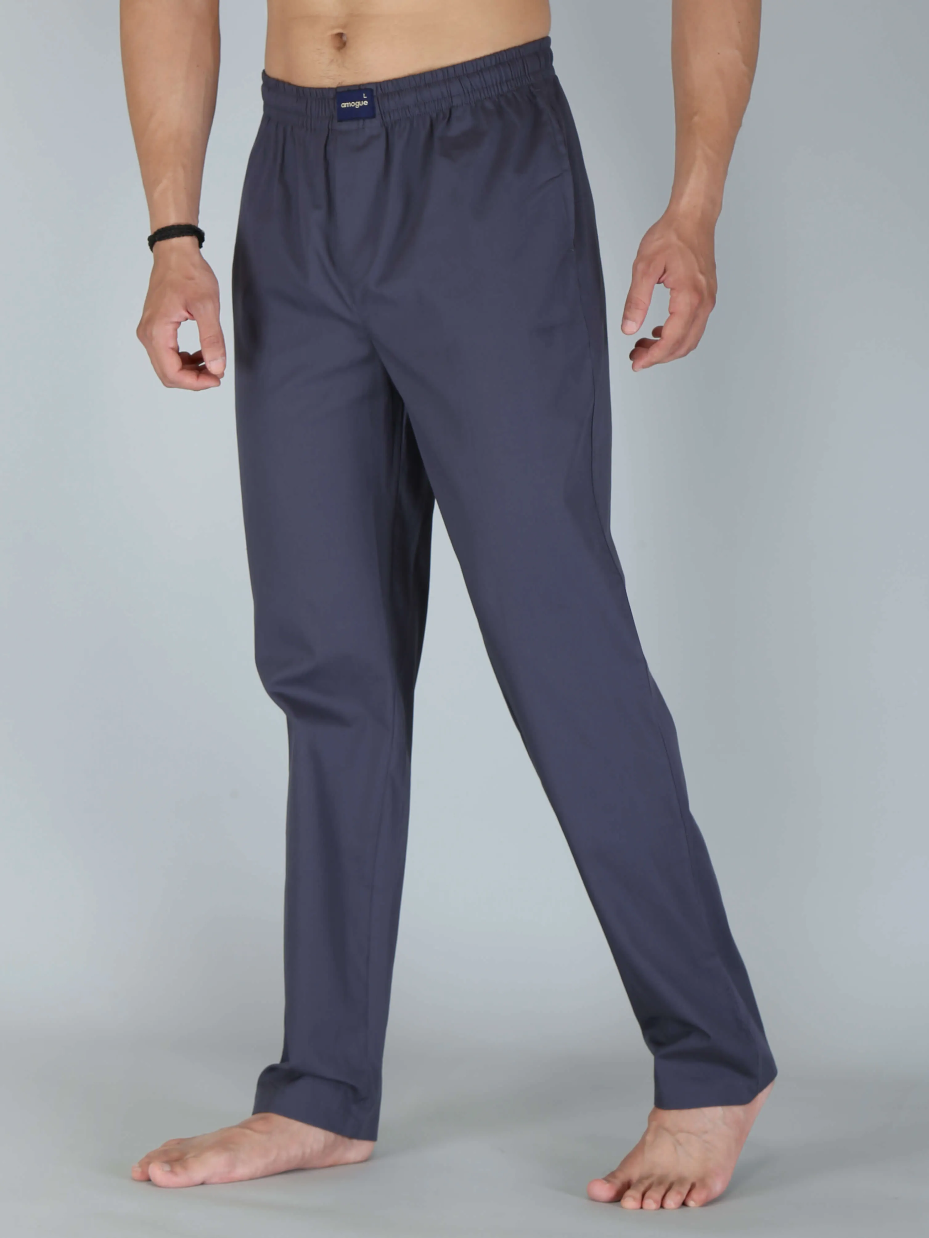 Solid Slate Gray Pure Cotton Pajamas For Men